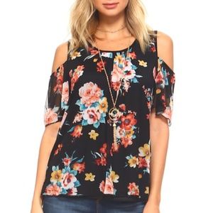 Women's Cold Shoulder Top with Necklace